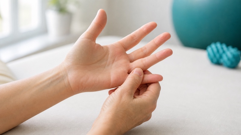 Nahaufnahme einer Hand bei einer sanften ergotherapeutischen Fingerübung