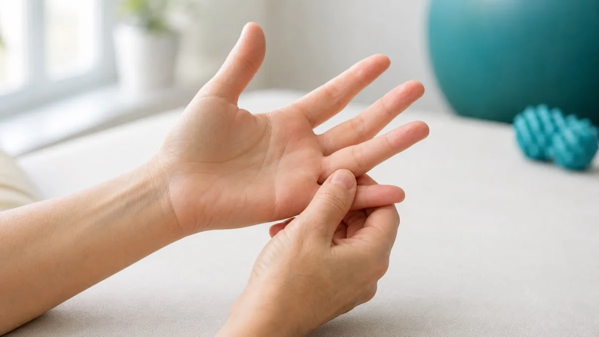 Nahaufnahme einer Hand bei einer sanften ergotherapeutischen Fingerübung